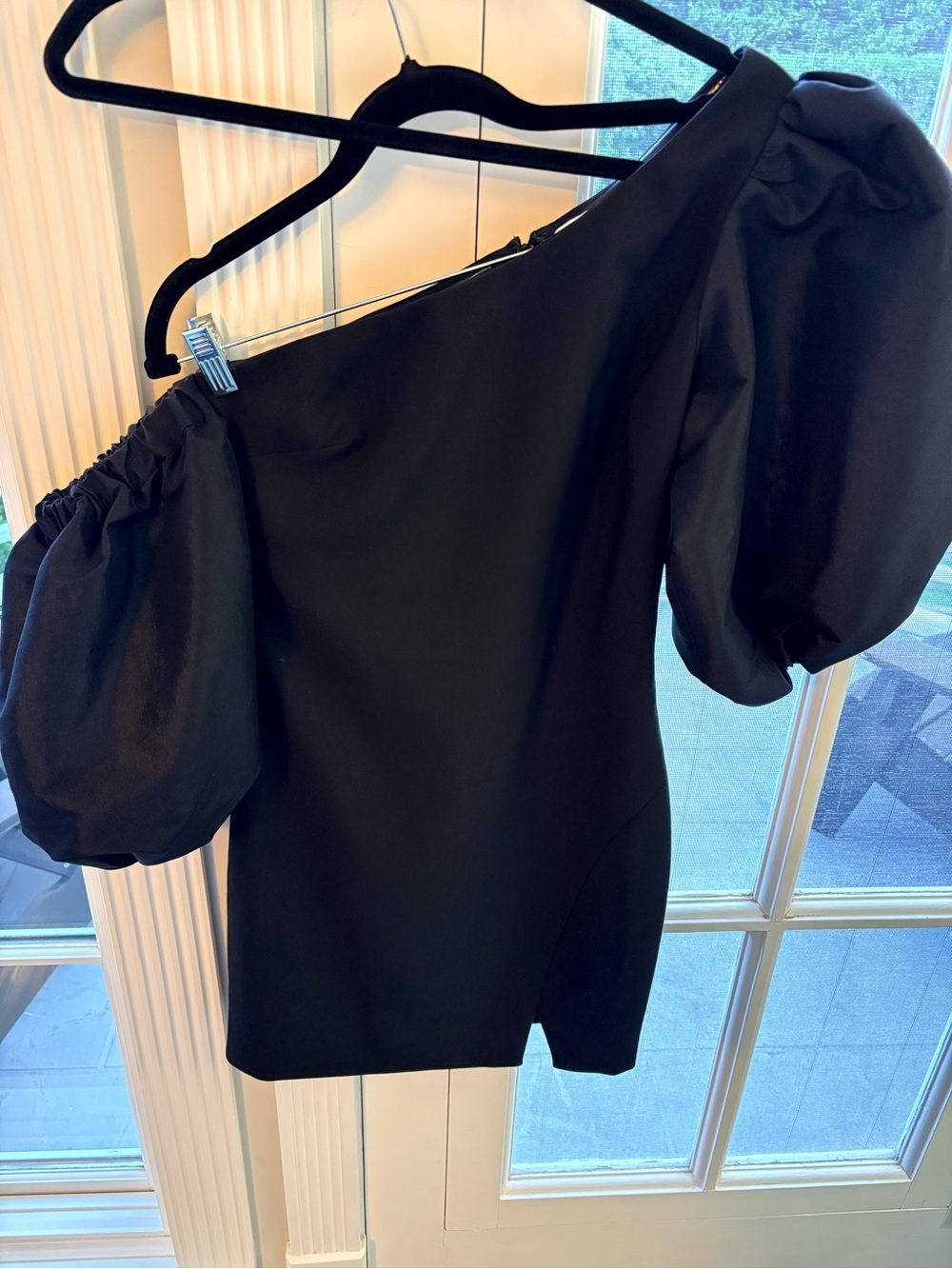 Likely One-Shoulder Puff-Sleeve Black Tunic